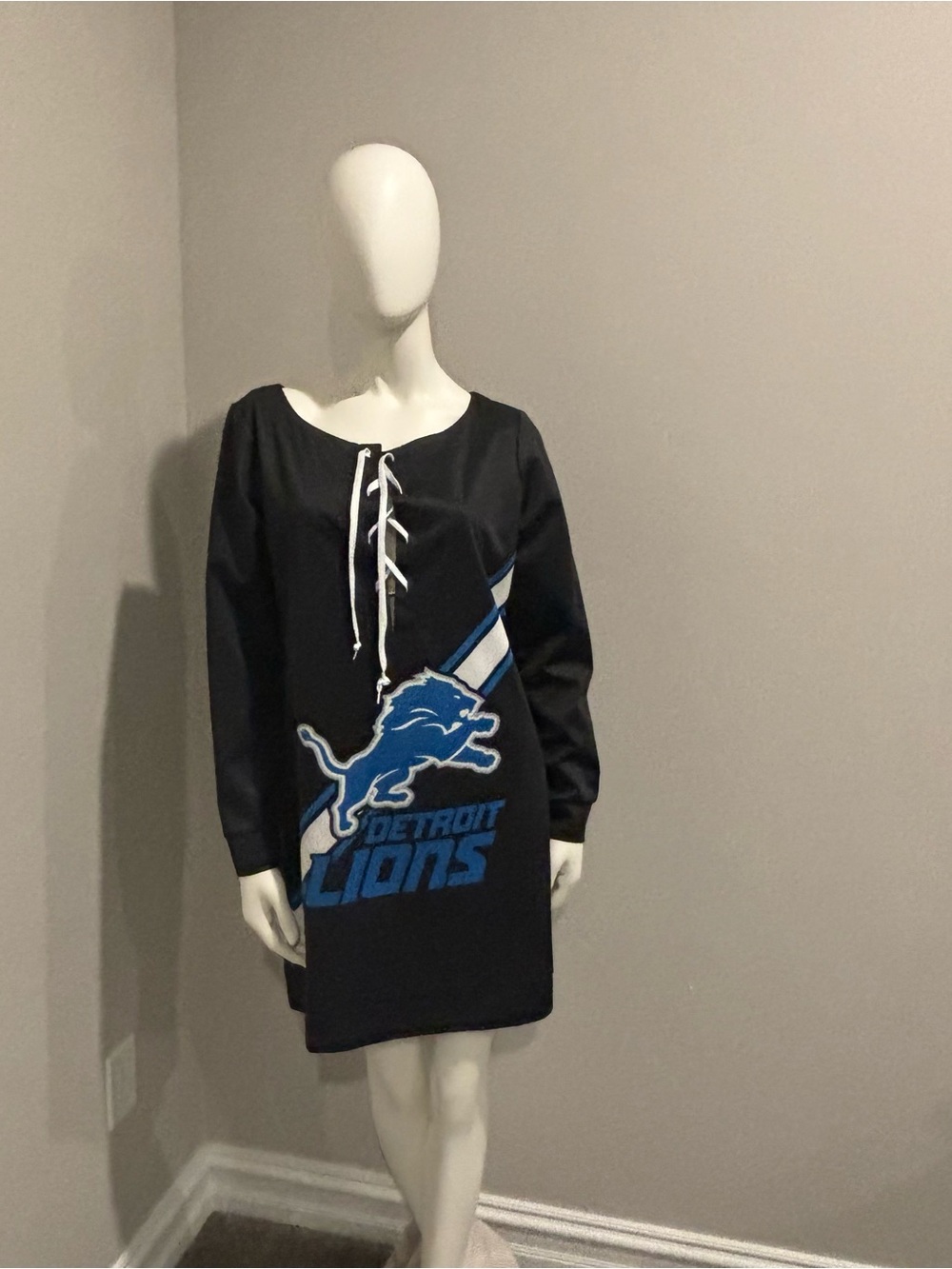 Detroit Lions Black Lace-Up Jersey Dress